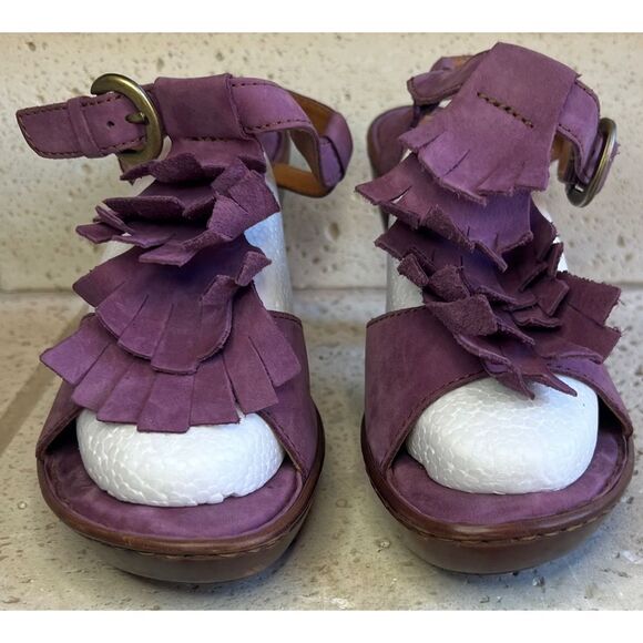 Born Mauve Purple Leather Fringe Tassel Heels Sandals Size 8 - Picture 6 of 16